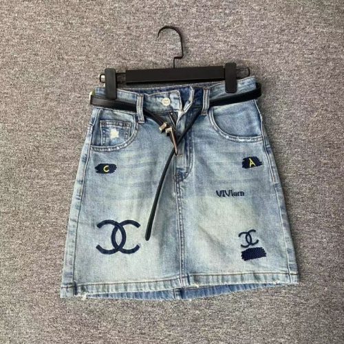 Replica Designer Chanel Women'S Fashion Embroidered Denim Dress