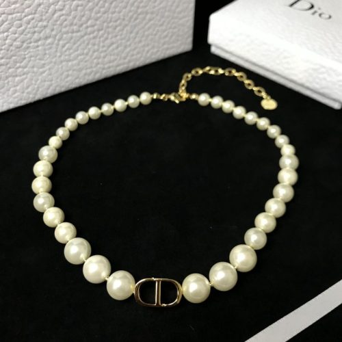 Replica Designer Dior Antique Metal Letter Imitation Pearl Necklace