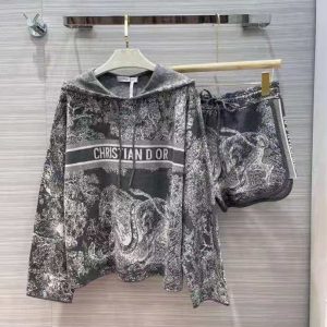 Replica Designer Dior Casual Alphabet Jacquard Hoodie + Shorts Two-Piece Set