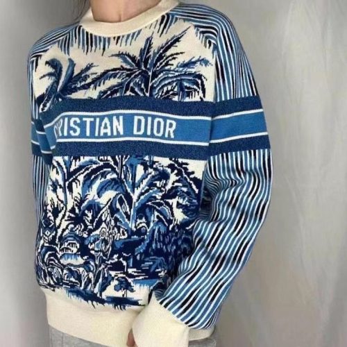 Replica Designer Dior Casual Coconut Stripe Letter Knit Top