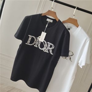 Replica Designer Dior Casual Letter Embroidered Short Sleeve Loose T-Shirt