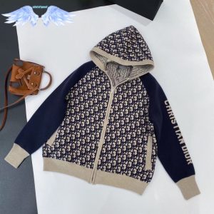 Replica Designer Dior Casual Letter Jacquard Knit Hooded Cardigan