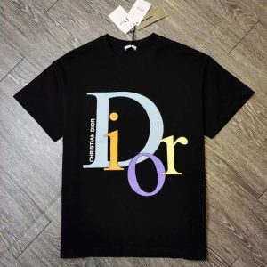 Replica Designer Dior Casual Letter Multicolor Print Short Sleeve T-Shirt