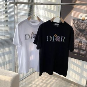 Replica Designer Dior Casual Letter Panel Crew Neck T-Shirt
