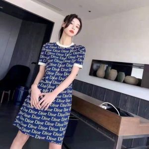 Replica Designer Dior Casual Letter Print Crew Neck Dress