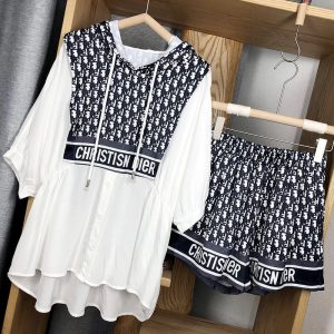 Replica Designer Dior Casual Letter Print Hooded Five Points Short Sleeve + Shorts Two-Piece Set