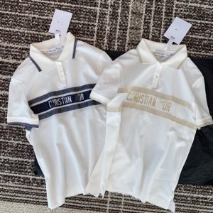 Replica Designer Dior Casual Letter Print Stripe Lapel Short Sleeve Polo Shirt