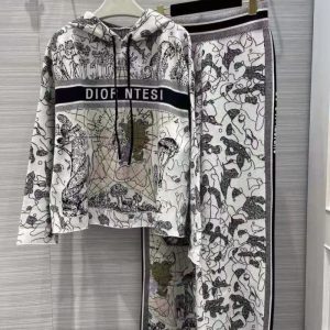 Replica Designer Dior Casual Printed Hoodie + Pants Two-Piece Set