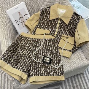 Replica Designer Dior Casual Stitching Zipper Short Top + Shorts Two-Piece Set