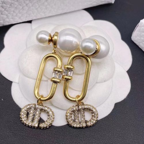 Replica Designer Dior Creative Back Hanging Imitation Pearl Earrings