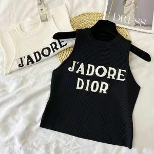 Replica Designer Dior Crew Neck Jacquard Letter Knit Stretch Tank Top