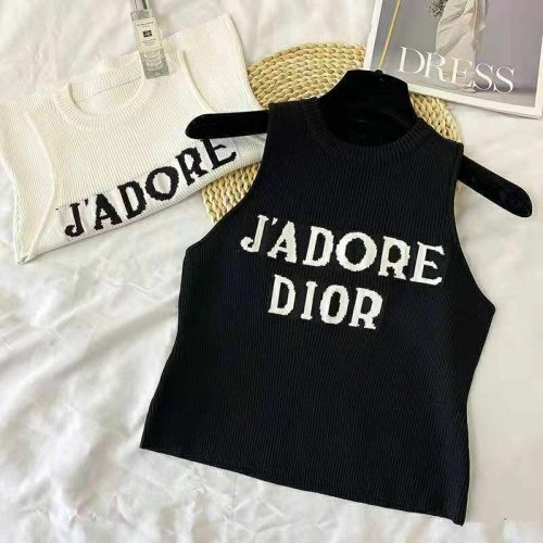 Replica Designer Dior Crew Neck Jacquard Letter Knit Stretch Tank Top