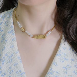 Replica Designer Dior Elegant Imitation Pearl Metal Alphabet Titanium Necklace