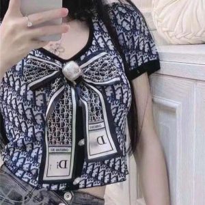 Replica Designer Dior Elegant Letter Jacquard Knit Top