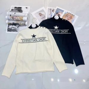 Replica Designer Dior Elegant Pentagram Letter Jacquard Knit Crew Neck Knit Top