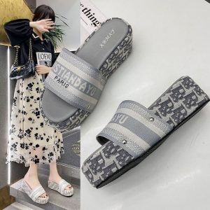 Replica Designer Dior Embroidered Monogram Platform Slippers