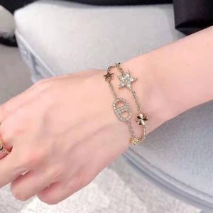 Replica Designer Dior Fashion Double Alphabet Star Rhinestone Bracelet