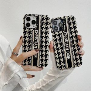 Replica Designer Dior Fashion Embroidered Houndstooth Fabric Phone Case