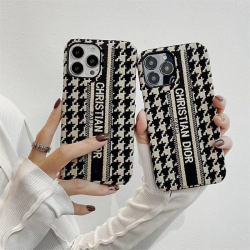 Replica Designer Dior Fashion Embroidered Houndstooth Fabric Phone Case