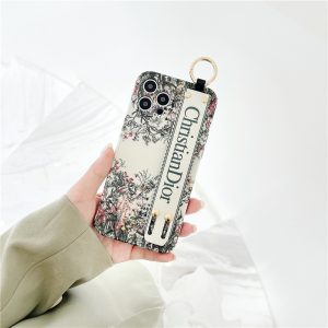 Replica Designer Dior Fashion Floral Painted Wrist Strap Shockproof Phone Case