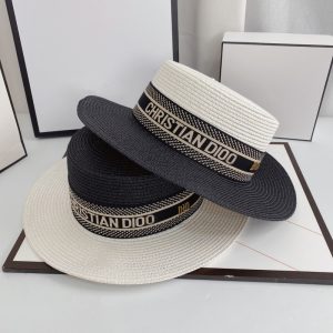 Replica Designer Dior Fashion Jacquard Letter Contrast Flat Top Braided Sun Hat