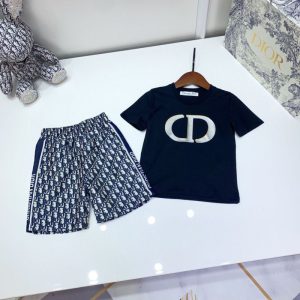 Replica Designer Dior Fashion Kid Printed Letter T-Shirt + Shorts Two-Piece Suit