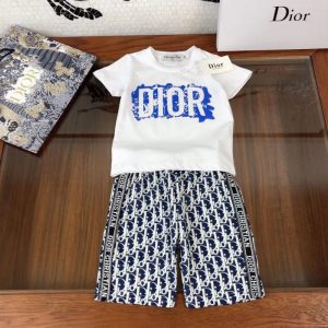 Replica Designer Dior Fashion Kids Short Sleeve T-Shirt Two Piece Set