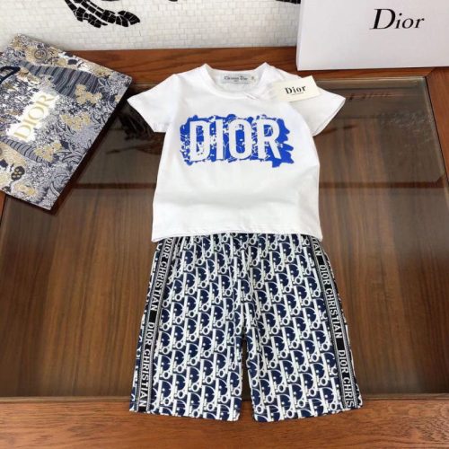 Replica Designer Dior Fashion Kids Short Sleeve T-Shirt Two Piece Set