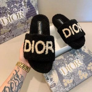 Replica Designer Dior Fashion Letter Embroidered Plush Slippers