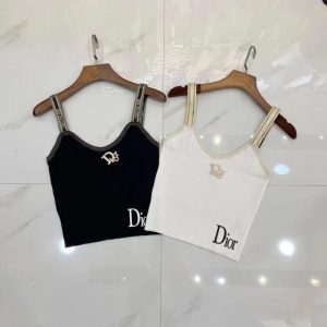 Replica Designer Dior Fashion Letter Jacquard Brooch Decorated Knitted Camisole