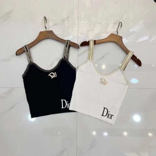 Replica Designer Dior Fashion Letter Jacquard Brooch Decorated Knitted Camisole