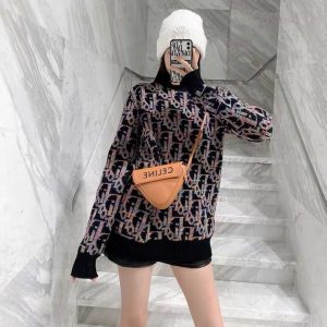 Replica Designer Dior Fashion Letter Jacquard Multicolor Round Neck Loose Knit Top