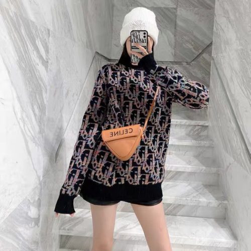 Replica Designer Dior Fashion Letter Jacquard Multicolor Round Neck Loose Knit Top