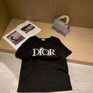 Replica Designer Dior Fashion Letter Print Crew Neck Cotton T-Shirt
