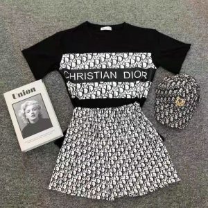 Replica Designer Dior Fashion Letter Print Short Sleeve T-Shirt And Shorts Two Piece
