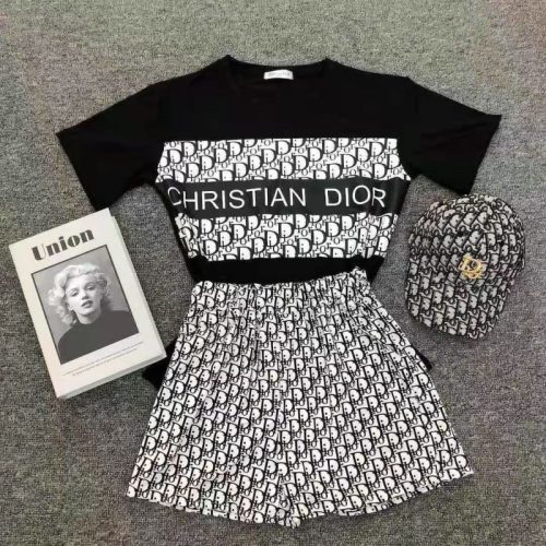 Replica Designer Dior Fashion Letter Print Short Sleeve T-Shirt And Shorts Two Piece