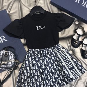 Replica Designer Dior Fashion Letter Print Short Sleeve Top + Skirt Two Piece Set