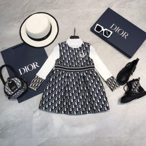 Replica Designer Dior Fashion Letter Print White Top + Dress Two-Piece Set