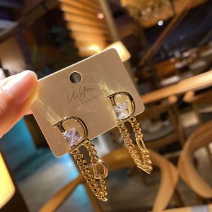 Replica Designer Dior Fashion Letter Rhinestone Earrings
