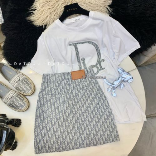 Replica Designer Dior Fashion Letter T-Shirt And Skirt Two-Piece Set