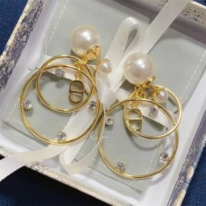 Replica Designer Dior Fashion Metal Hoop Imitation Pearl Earrings