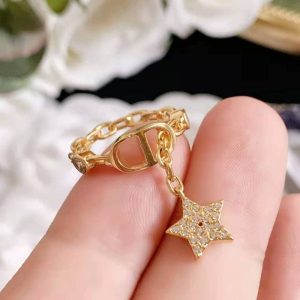 Replica Designer Dior Fashion Metal Letter Rhinestone Ring