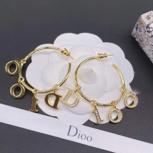 Replica Designer Dior Fashion Metal Rhinestone Letter Earrings