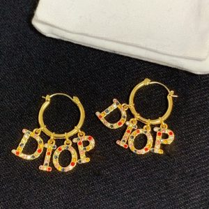 Replica Designer Dior Fashion Multicolor Rhinestone Letter Metal Earrings