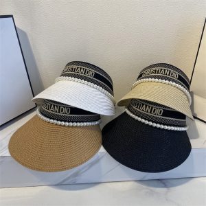 Replica Designer Dior Fashion Pearl Letter Straw Hat