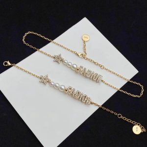 Replica Designer Dior Fashion Rhinestone Alphabet Faux Pearl Necklace And Bracelet