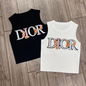 Replica Designer Dior Fashion Rhinestone Crew Neck Sleeveless Tank Top