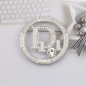 Replica Designer Dior Fashion Rhinestone Letter Cutout Round Brooch