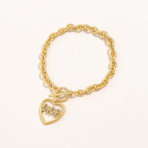 Replica Designer Dior Fashion Rhinestone Letter Heart Chain Bracelet