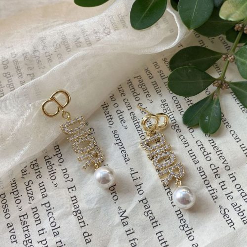 Replica Designer Dior Fashion Rhinestone Letter Long Earrings